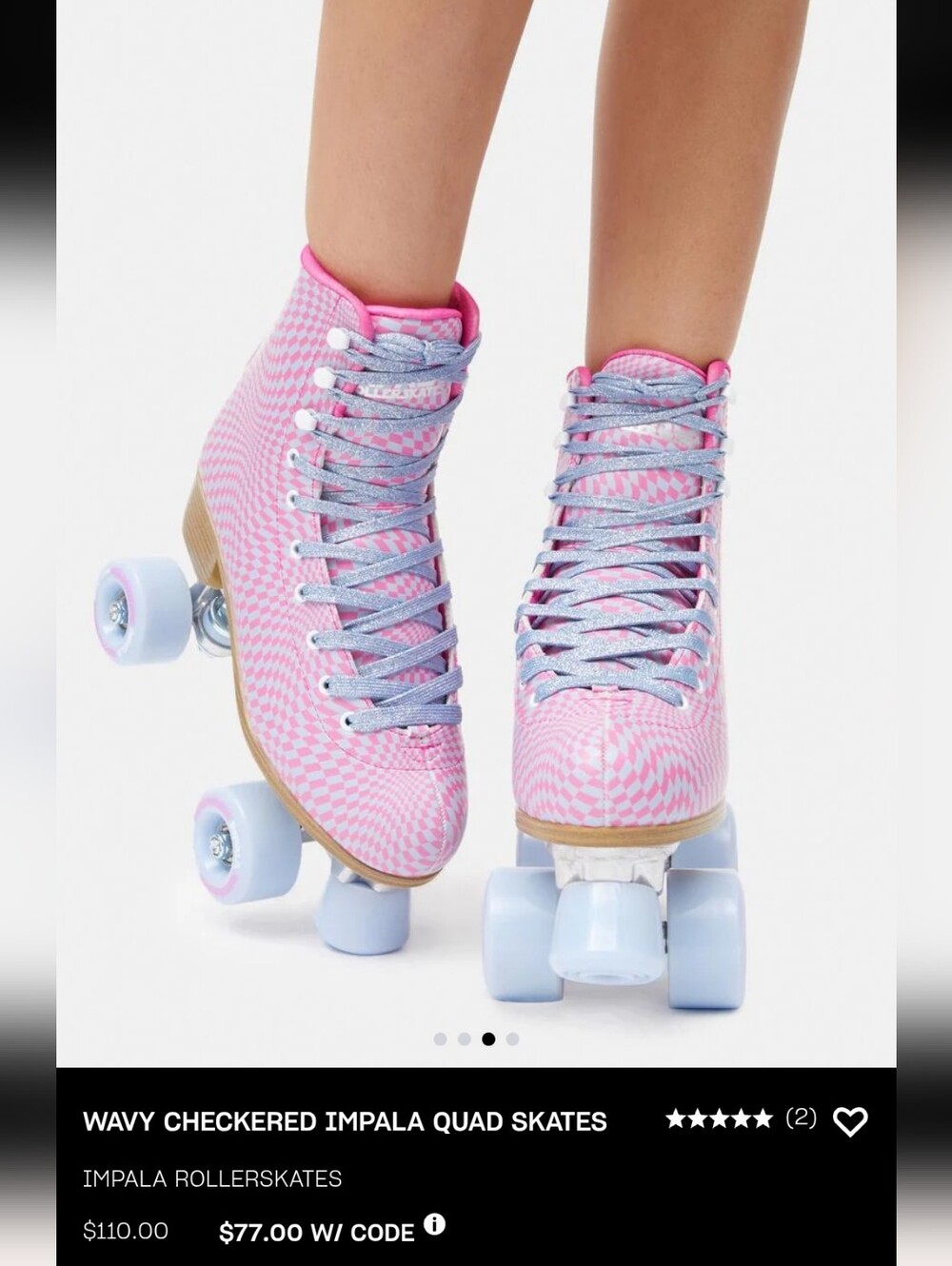 Impala Pink Checkerboard High-Top Roller Skates with Light Blue Wheels